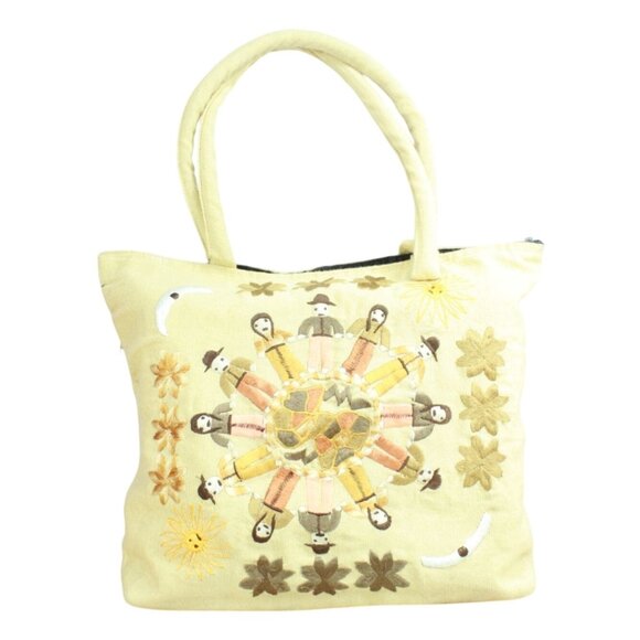 Handwoven with Embroidered Children Around the World Colorful Carry Tote Bag - Picture 1 of 10